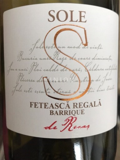Vin Recas Vins Recas Sole de Recas - Fetească Regală Barrique - 2017 - Avis ...
