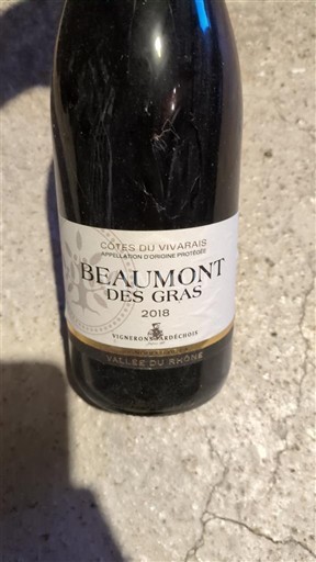 Vin Rouge sec Beaumont des Gras 2018 Frankrike Rhônedalen Côtes-du-vivarais AOC