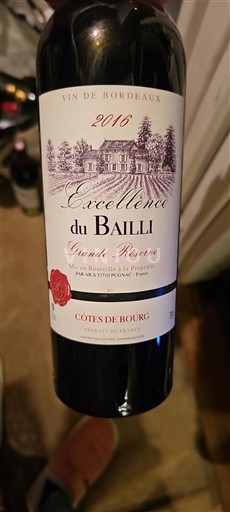 Burdeos Côtes-de-bourg Excellence du Bailli Grande Réserve 2016