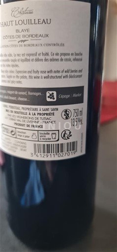 Bordeaux Blaye Côtes de Bordeaux Château Haut Louilleau 2018