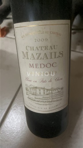 Wijnen Rouge sec Chateau Mazails 2009 Frankrijk Bordeaux Médoc AOC