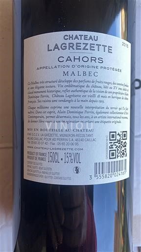 Vin Rouge sec Château Lagrézette 2018 France Sud-Ouest Cahors AOC