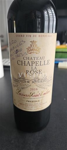 Bordeaux Lussac-saint-émilion Château Chapelle la Rose Prestige 2016
