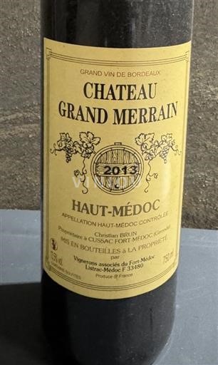 Bordeaux Haut-Médoc Chateau Grand Merrain 2013