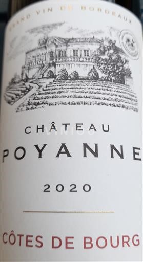 Wines Rouge sec Château Poyanne 2020 France Bordeaux Côtes de Bourg AOC