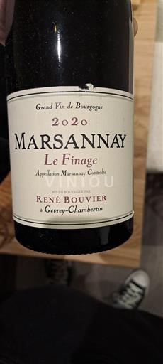 Viinit Rouge sec Le Finage René Bouvier 2020 Ranska Burgundi Marsannay AOC