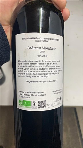 Bordeaux Blaye-Côtes-de-Bordeaux Chateau Mondésir 2020