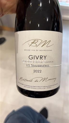 Borgogna Givry Bertrand de Monceny Les Traversières 2022