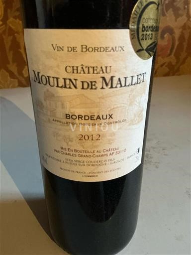 Bordoja Bordo Château Moulin de Mallet 2012