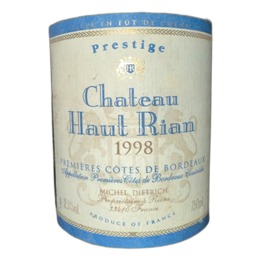 Bordeaux Premières Côtes de Bordeaux Chateau Haut Rian Prestige 1998