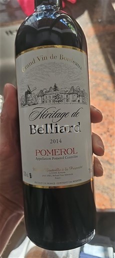 Bordeaux Pomerol Héritage de Belliard 2014