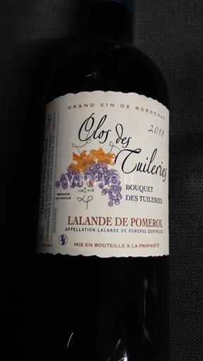 Bordeaux Lalande-de-Pomerol Clos des Tuileries Bouquet des Tuileries 2018