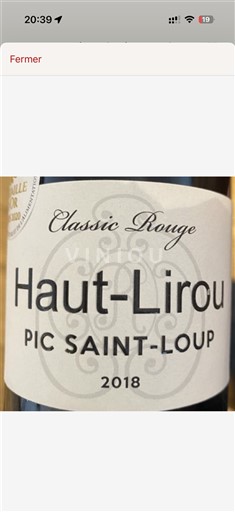 Languedoc Pic-saint-loup Haut-Lirou Classic Rouge 2018