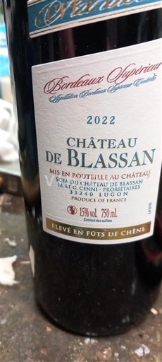 Bordeaux Bordeaux Supérieur Château de Blassan 2022