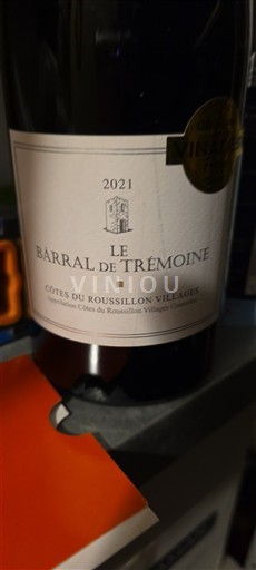 Viner Rouge sec Le Barral de tremoine 2021 Frankrike Roussillon Côtes du Roussillon Villages AOC
