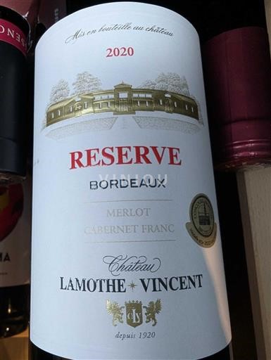 Burdeos Bordeaux Château Lamothe Vincent Réserve 2020