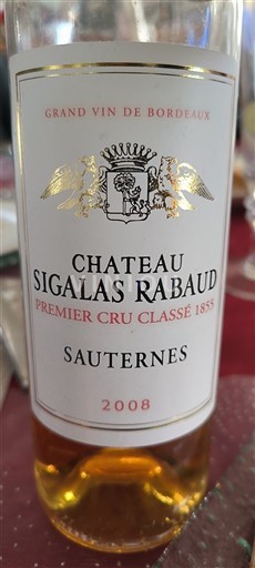 Bordeaux Sauternes Premier Cru Château Sigalas Rabaud 2008