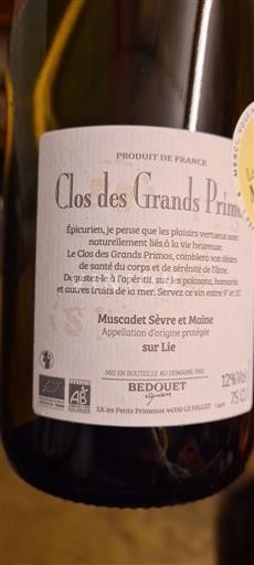 Valle del Loira Muscadet-sèvre-et-maine Bedouet Clos des Grands Primos Sin añada