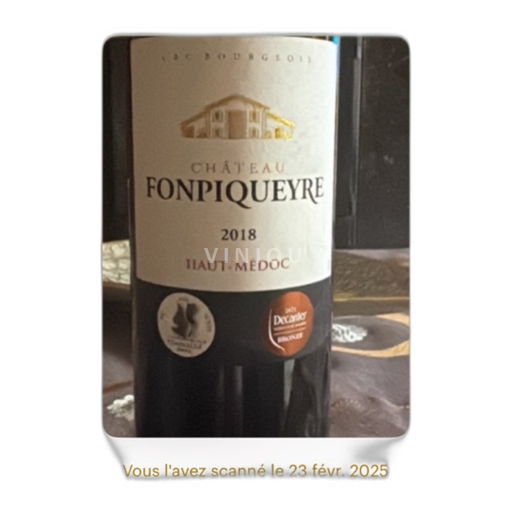 Vin Rouge sec Château Fonpiqueyre 2018 France Bordeaux Haut-Médoc AOC