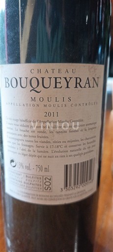 Bordeaux Ni doloceno Château Bouqueyran 2011