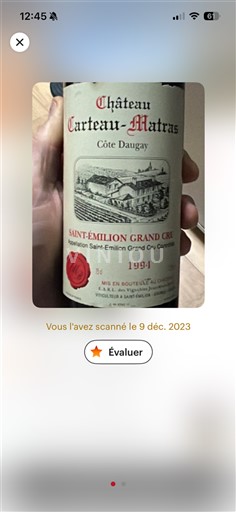 Bordeaux Saint-Émilion Grand Cru Château Carteau-Matras Côte Daugay 1994