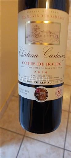 Vin Rouge sec Castaing 2020 France Bordeaux Côtes-de-bourg AOC
