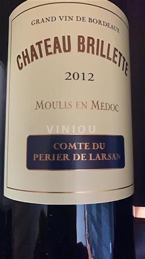 Vin Rouge sec Comte du Perier de Larsan Château Brillette 2012 France Bordeaux Moulis-en-Médoc AOC