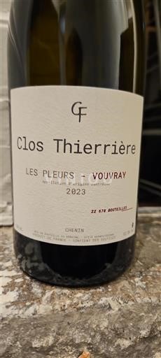 Vin Blanc sec Les Pleurs Clos Thierrière 2023 France Vallée de la Loire Vouvray AOC