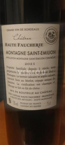 Bordéus Montagne-saint-émilion Château Haute Fauchere 2021