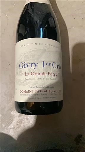 Burgundi Givry Premier Cru Domaine Tatraux Jean Et Fils La Grande Bergé 2023