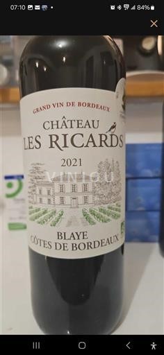 Bordéus Blaye-Côtes-de-Bordéus Château Les Ricards 2021