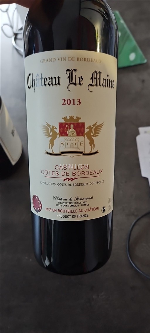 Bordeaux Castillon Côtes de Bordeaux Château Le Maine 2013