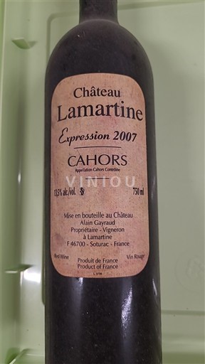 Lounais-Ranska Cahors Château Lamartine Expression 2007