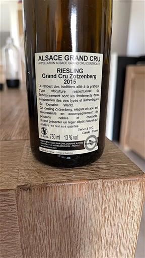 Alsacia Alsacia Gran Cru Grand Cru Domaine Alfred Wantz Grand Cru Zotzenberg 2015