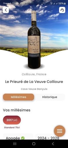 Vin Rouge sec Le prieure de la veuve 2017 France Roussillon Collioure AOC