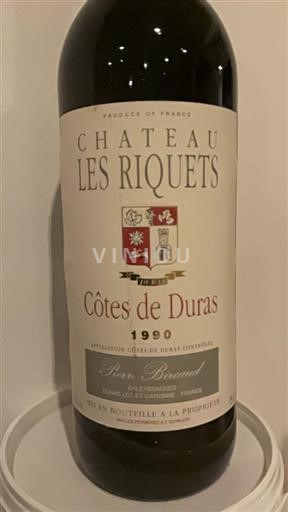 Vin Rouge sec Château Les Riquets 1990 France Sud-Ouest Côtes-de-duras AOC