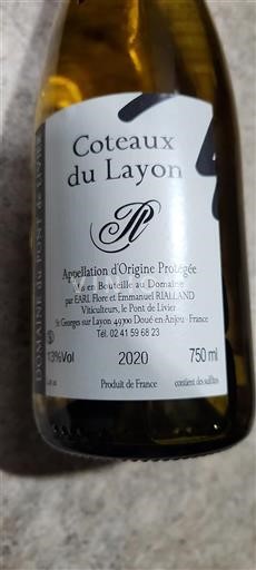 Loiren laakso Coteaux-du-Layon Domaine Pont De Livier 2020
