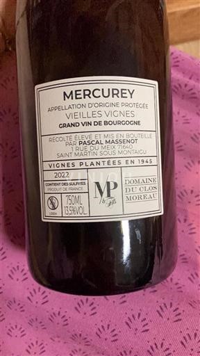 Borgogna Mercurey Grand Cru Domaine Clos Moreau Vieilles Vignes 2022