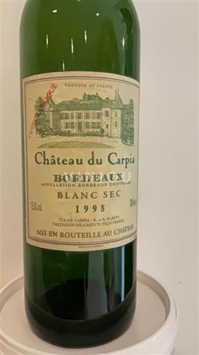 Vin Blanc sec Cuvée Prestige Château Carpia 1998 France Bordeaux AOC
