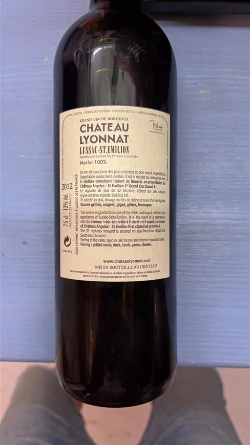 Bordeaux Lussac-saint-émilion Château Lyonnat 2012