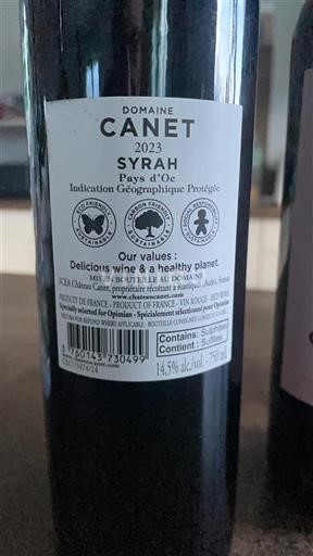 Languedoc-Roussillon Pays d'Oc Domaine Canet Syrah 2023