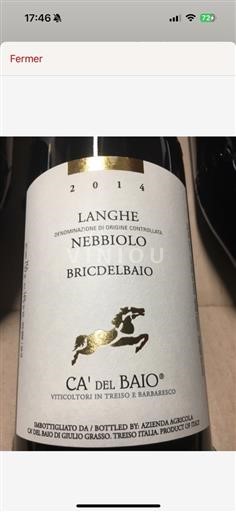 Piedmont Langhe DOP / DOC Ca' Del Baio Nebbiolo Bricdelbaio 2014