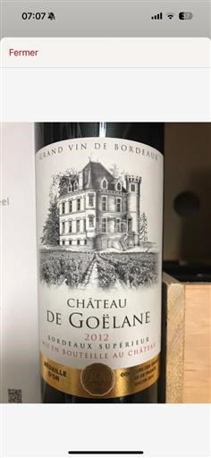 Bordeaux Bordeaux supérieur (blank) Château Goëlane (blank) 2012
