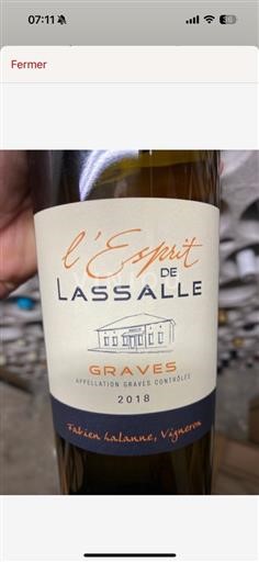 Vin Blanc L’esprit De Lassalle Lassalle 2016 France Bordeaux Graves AOC (blank)