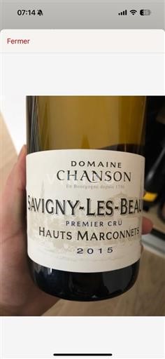 Bourgogne Savigny-lès-Beaune 1er Cru Domaine Chanson 1 Cru Haut Marconnet 1 Cru Haut Marconnet 2015