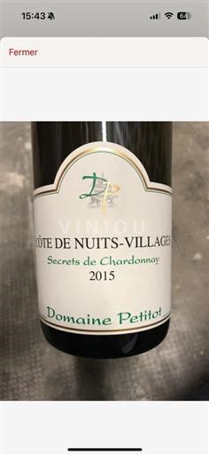 Borgoña Côte de Nuits Villages (blank) Domaine Petitot Secrets De Chardonnay 2015