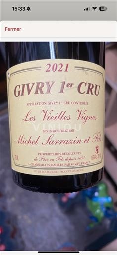 Burgundija Givry 1er Cru Michel Sarazzin Et Fils Vieilles Vignes 2021