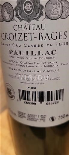 Bordeaux Pauillac Grand Cru Château Croizet Bages Non Millésimé