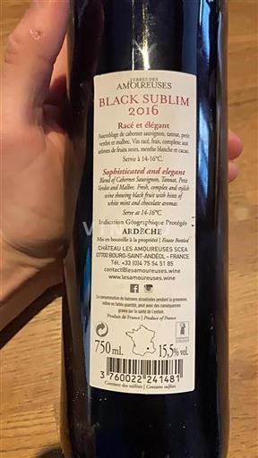 Alperna och Rhône-länderna Ardèche Château Les Amoureuses Black Sublim 2016