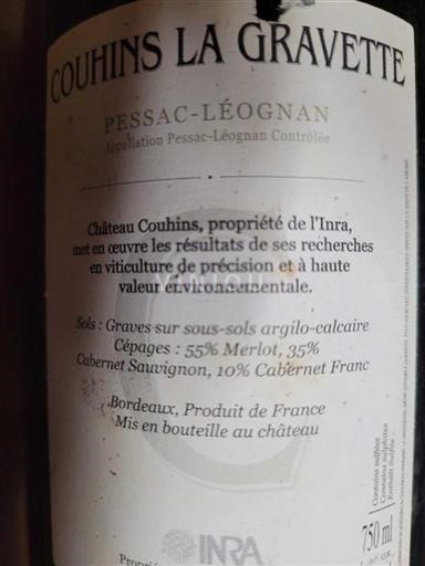 Bordeaux Pessac-Léognan Château Couhins Couhins La Gravette 2007
